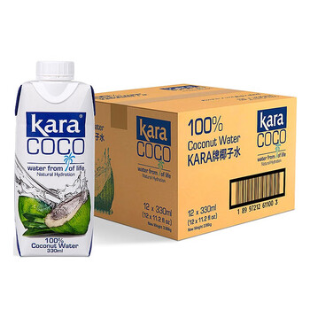 kara100%椰子水330ml*12瓶 富含电解质 快速补水进口果汁饮料0脂低卡