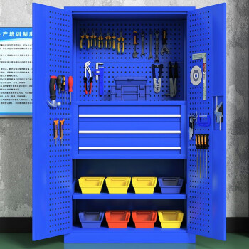 金经金属车间工具柜重型五金铁皮柜多功能零件柜储物柜蓝色内网三抽G-28