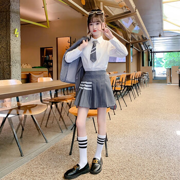 闪洛学院风女装套装儿童jk童装西装百褶裙子三件套春秋款女孩子衣服秋