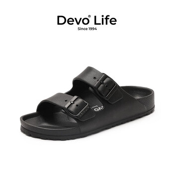 Devo Life的沃男女同款凉拖EVA一字拖鞋外穿夏季防水海边沙滩鞋1618 黑色EVA 37