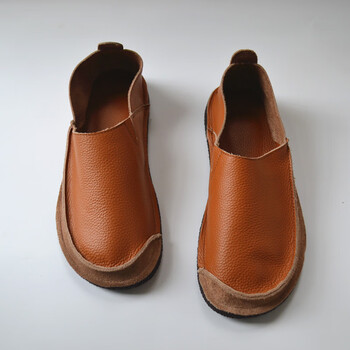 手工真皮软底软面休闲女鞋柔软平底一脚蹬单鞋深口圆头轻便休闲牛皮鞋