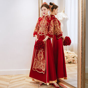 坤洛凤冠霞帔整套婚纱秀禾服2022新款中式结婚新娘丝绒出阁服显瘦秀和