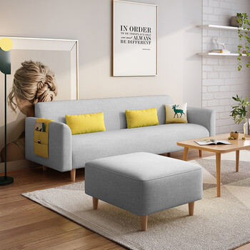 北欧小户型布艺沙发棉麻现代简约出租房客厅三人公寓网红款灰白色棉麻