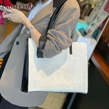 ANDSEEYOU大包包托特包大容量2023新款牛皮女士上班商务休闲单肩包女包 牛奶白