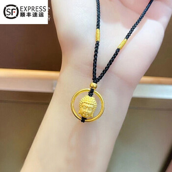 老凤凰黄金佛头吊坠999足金素圈双面弥勒佛金佛项链双面佛挂坠女编织