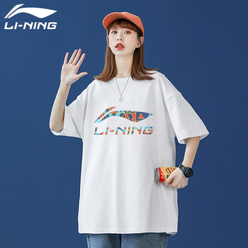 李宁短袖女装t恤夏季新款大码宽松潮流时尚圆领休闲运动情侣体恤女