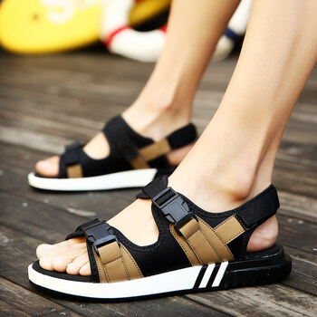 siyalun夏季初中学生凉鞋男青少年真皮中空旅游度假沙滩鞋百搭防滑凉