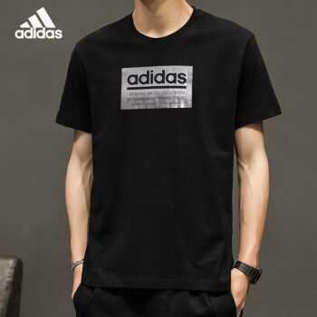 阿迪达斯 （adidas）短袖男秋季运动休闲圆领半袖舒适透气三叶草男士上衣T恤 11/字母/黑色 M