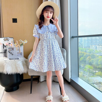 汤灵鼠女童连衣裙夏装2022小女孩夏季新款碎花裙网红洋气十岁女孩夏装