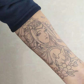 纹身贴草本割线虞姬线条纹身贴貂蝉滴泪艺伎纹身防水逼真刺青色艺花臂