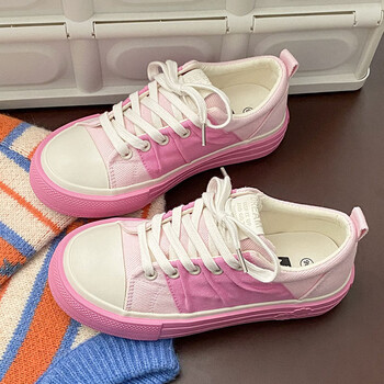 dengai复古帆布鞋女2023春夏小白鞋女百搭小众褶皱设计感板鞋女粉色35