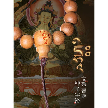 捷凤五台山文殊菩萨六道木文殊种子字原木佛珠念珠108佛珠手串适合