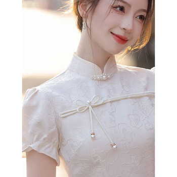 款旗袍新款2023年轻款少女夏季新中式小个子显高提花改良连衣裙白色s