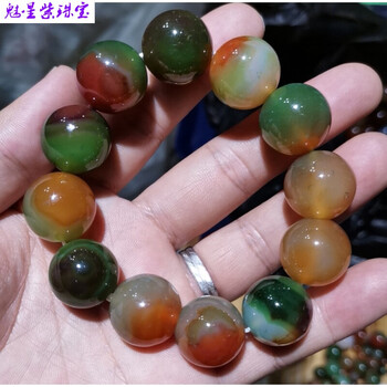 手链天然孔雀绿玛瑙手链红绿玛瑙手串20mm男士sn0335 孔雀绿18mm12颗