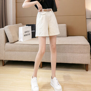 分裤百搭休闲裤子女士商务职业半截裤女款气质减龄夏裤米杏色皮带2xl