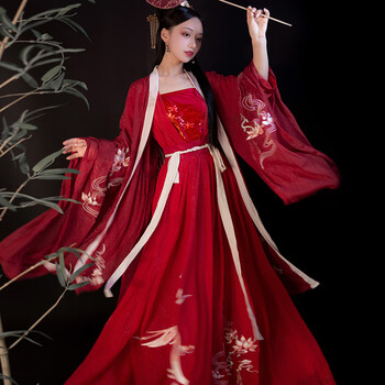 exemaba雏凤原创汉服女中国风仙气古风对襟齐腰襦裙重工刺绣红色古装