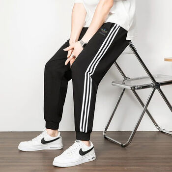 adidas男卫裤宽松百搭束脚裤夏季薄款百搭纯棉休闲运动裤子 黑色6683