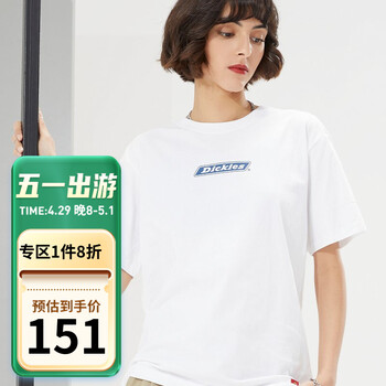 dickiest恤后背logo印花设计休闲短袖男女同款t恤男dk010363白色s