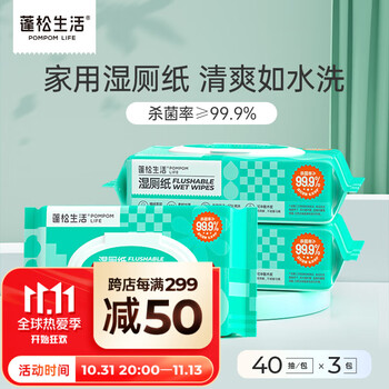 蓬松生活湿厕纸便携擦屁屁菊部用纸私处湿纸巾家庭装湿巾卫生清洁宝宝湿巾 湿厕纸40抽*3包