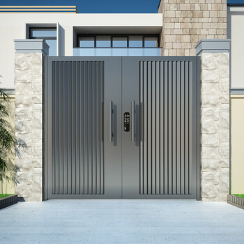 别墅庭院门铁艺大门单双开门不锈钢门百叶电动门小区户外花园门 款式1