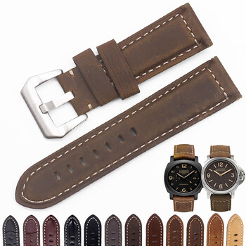 征途适配沛纳海疯马皮表带PAM111表带男针扣441 359手表链配件 (磨砂银针扣)驼棕疯马皮 20mm