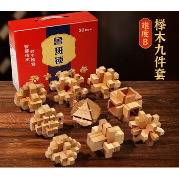 乐千寻（LEQIANXUN）孔明锁鲁班锁全套智力解环套装木制小学生儿童九连环玩具 九件套榉木套餐B