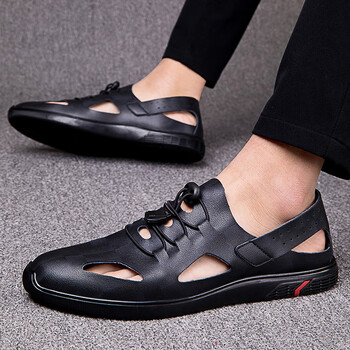 沙卡驰帝乐男鞋夏季沙滩鞋包头皮凉鞋男37透气洞洞鞋软底软面休闲开车