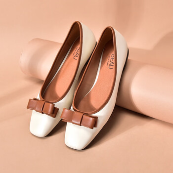 beautoday女休闲鞋孕妇鞋女士单鞋女平底瓢鞋子女一脚蹬女鞋新款米