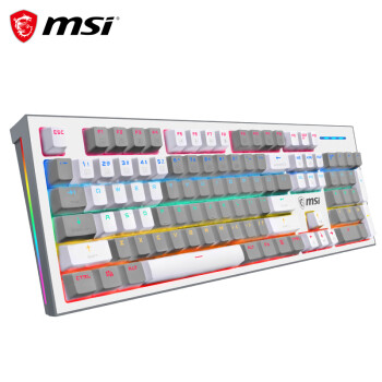 微星（MSI）GK50Z PIXEL 60度灰 机械键盘 红轴 RGB光效 有线 游戏电竞办公键盘 104键 吃鸡键盘