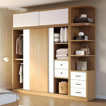 mef衣柜北欧原木风卧室简易收纳推拉门衣柜现代简约实木柜子 送货上