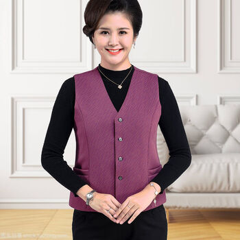 中老年女士马甲春秋薄款百搭修身马夹女短款坎肩妈妈外穿背心 紫色
