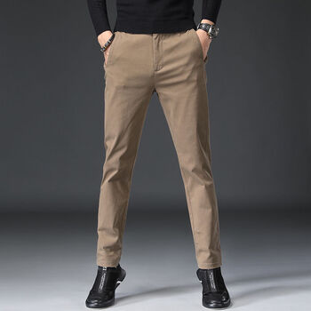 休闲裤男修身直筒潮流百搭秋季新款裤子男装厚款商务上班男裤卡其色34