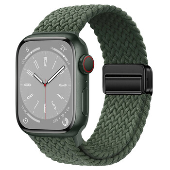 适用于Apple watch系列编织磁吸可调节表带Ultra/8/se创意透气金属扣回环表带 【绿色】磁吸表带 42/44/45/49MM 表盘通用