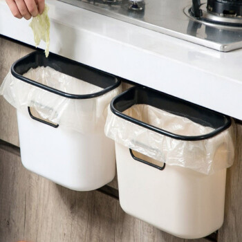 萌依儿（Mengyier）厨房壁挂垃圾桶小号家用橱柜门挂式拉圾筒卫生间塑料废纸篓 米色款一个
