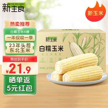 新主良白糯玉米200g*8穗装 低脂玉米棒糯玉米 加热即食 东北玉米粘玉米