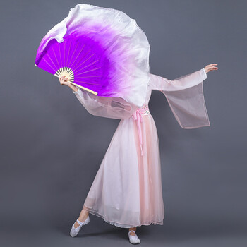 古典舞扇子舞蹈扇真丝双面加长紫色渐变民族舞书简舞广场舞跳舞扇 仿