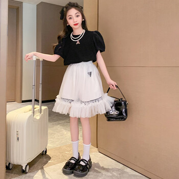 女孩半身裙912岁儿童t恤蓬蓬裙两件套13岁黑色上衣白色裙子150cm建议