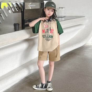 迪士尼（Disney）女童韩版运动韩系套装时尚夏季新款中大童短袖上衣短裤休闲两件套 T恤 160cm