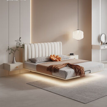 贤德家侘寂风悬浮床轻奢布床现代简约主卧双人床网红悬空奶油风床