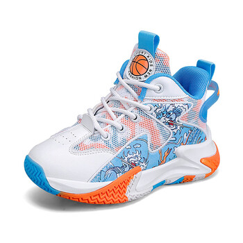dpqa男夏季新款儿童篮球鞋网面透气中大童夏款孩运灰桔清新儿童篮球鞋