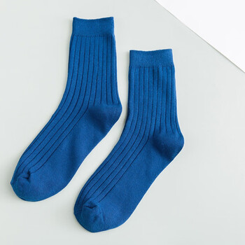 男士秋冬袜子男单色棉质双针成人中筒袜现代舞蹈袜学生袜男商务宝蓝色
