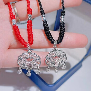 老凤凰 平安锁 999足银长命锁宝宝镂空福字平安锁项链吊坠儿童大人