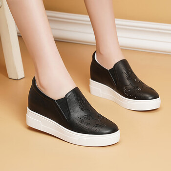 百丽女鞋2023春季新款内增高小白鞋一脚蹬懒人乐福鞋女 黑色 208水钻