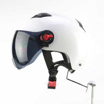 电动车头盔可拆挡风镜四季通用吸汗舒适电瓶车头盔 白色(茶色镜片))