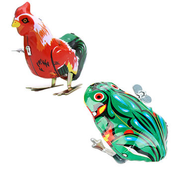 80后经典怀旧铁皮青蛙发条小玩具上链发条弹跳绿皮青蛙玩具公鸡青蛙