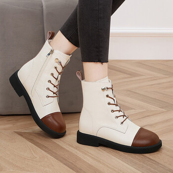 仓梵春天不加绒马丁靴女士低粗跟个性高腰时尚休闲高帮皮鞋女装方根低