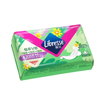 libresse薇尔 卫生巾 植萃v感系列 加长夜用420mm*6片 天然极薄 -植物