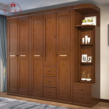 实木衣柜二三四五六门简约现代经济型组装衣橱卧室原木柜子储物柜顶