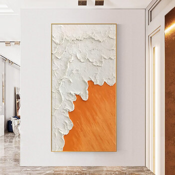 现代轻奢玄关装饰画入户竖版走廊过道壁画简约高档正对门口挂画 橙色