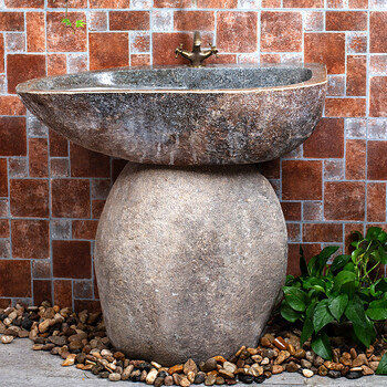 天然鹅卵石洗衣池带搓衣板户外庭院室外洗衣台民宿原石阳台洗衣盆